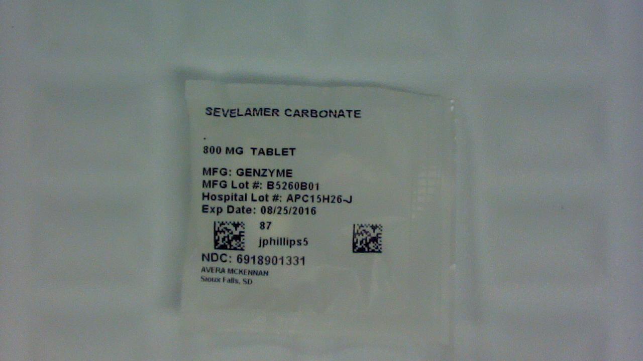 Sevelamer Carbonate 800 mg tablet label