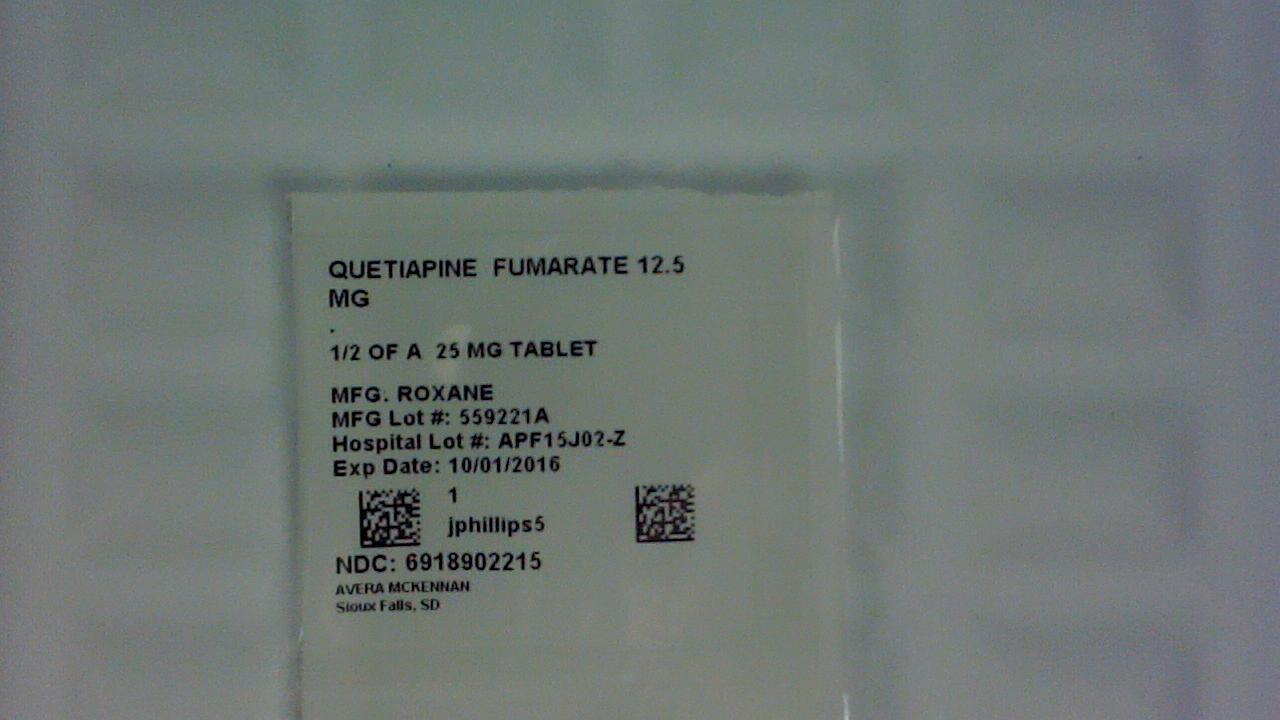 Quetiapine Fumarate 12.5 mg 1/2 tablet label
