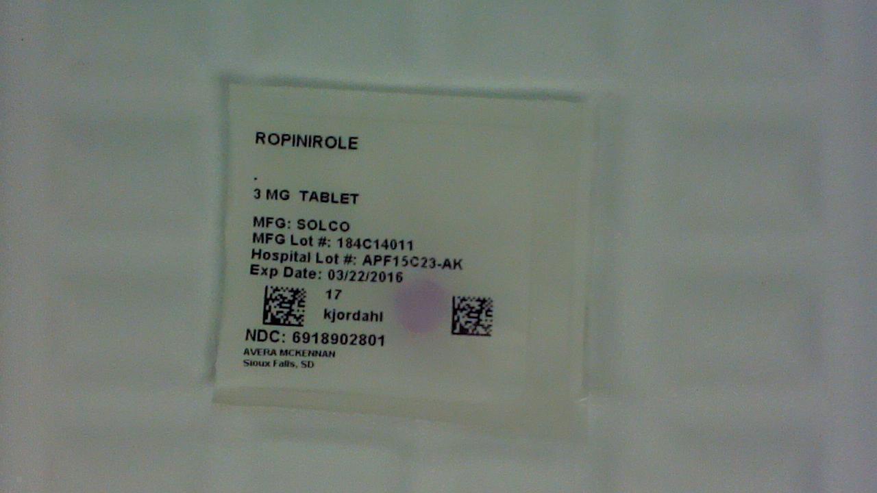 Ropinirole 3 mg tablet label