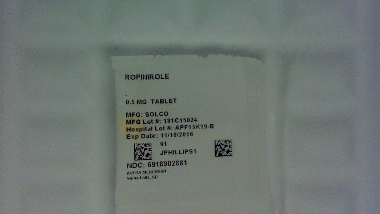 Ropinirole 0.5 mg tablet label