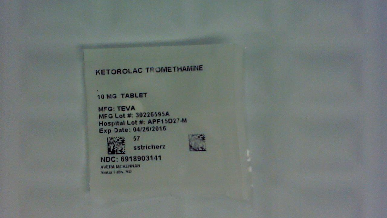 Ketorolac Tromethamine 10 mg tablet label
