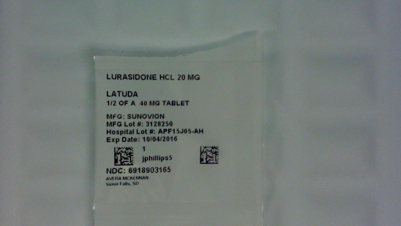 Lurasidone 20 mg 1/2 tablet label
