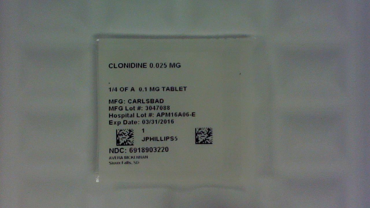 Clonidine 0.025 mg 1/4 tablet label
