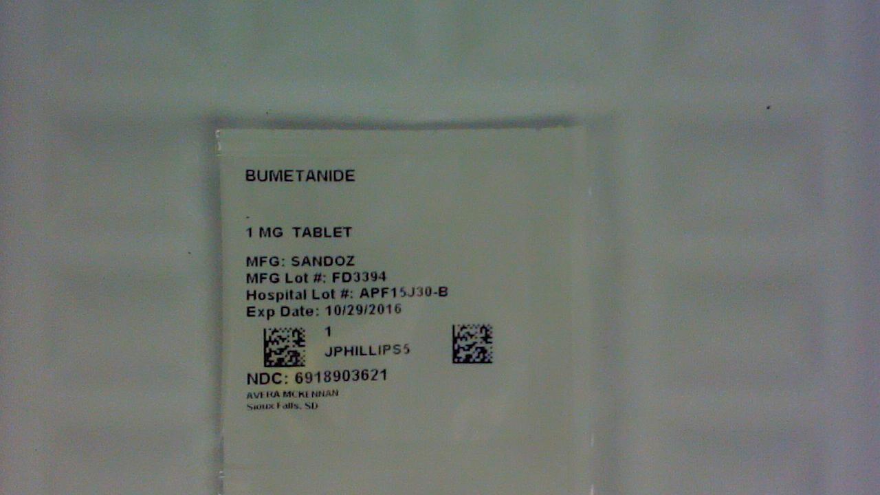 Bumetanide 1 mg tablet label