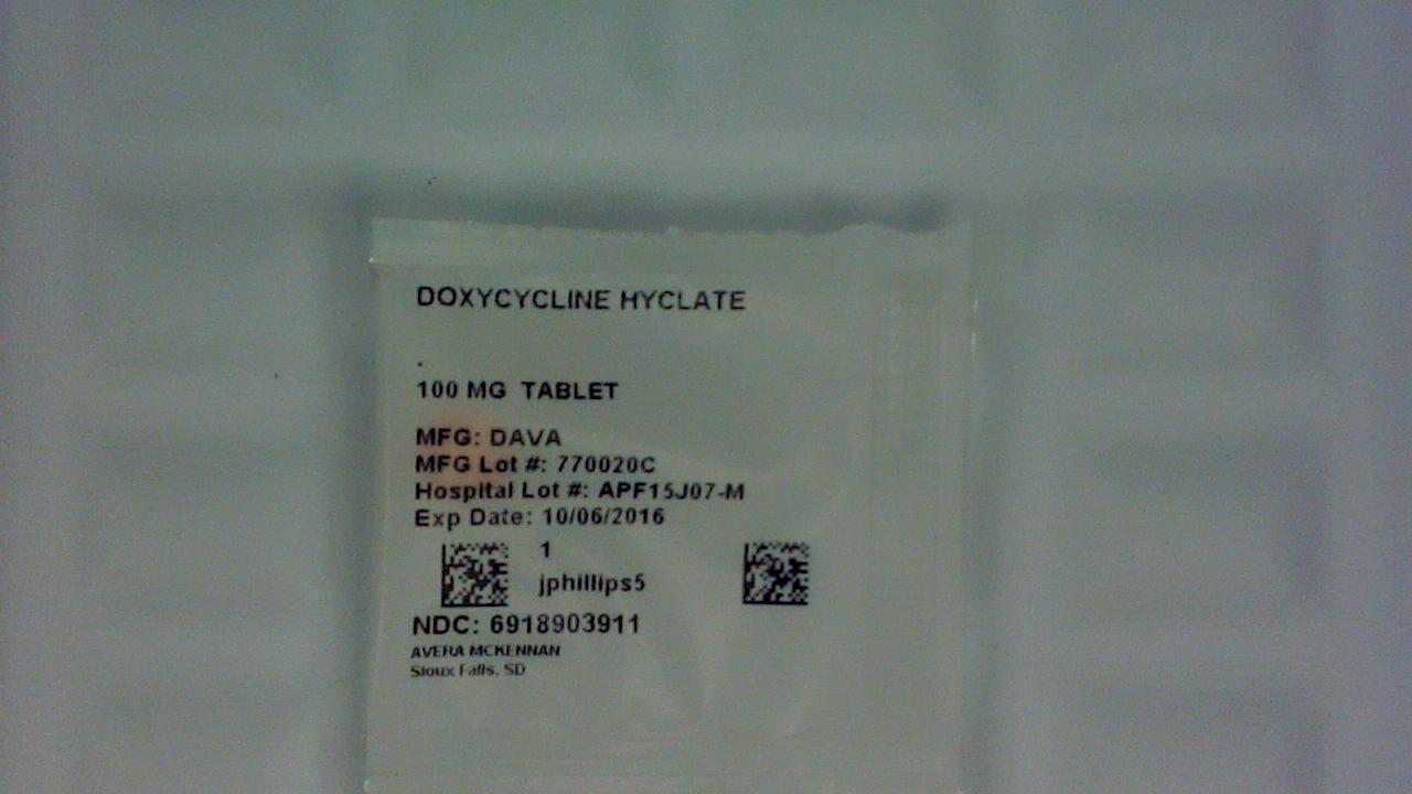 Doxycycline Hyclate 100 mg tablet label