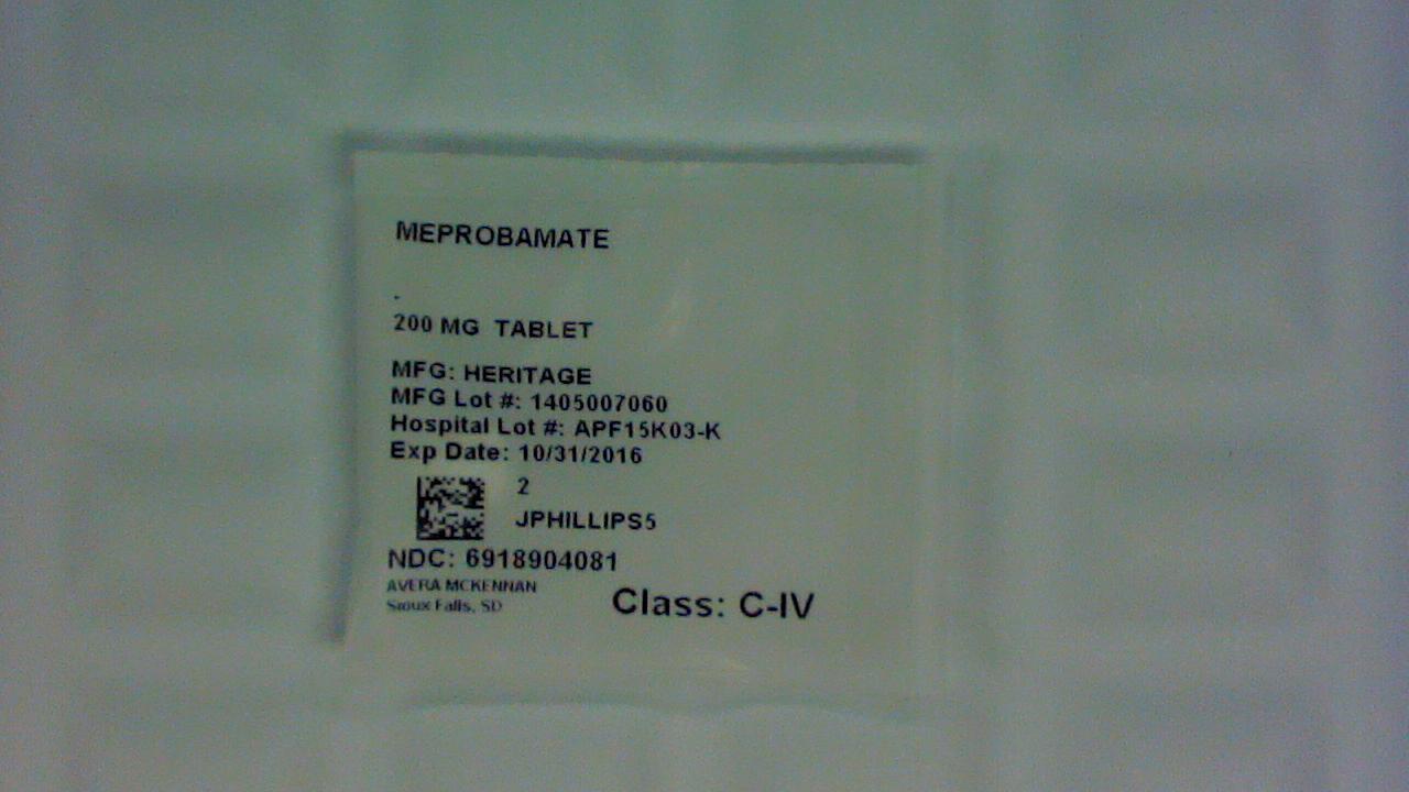 Meprobamate 200 mg tablet label