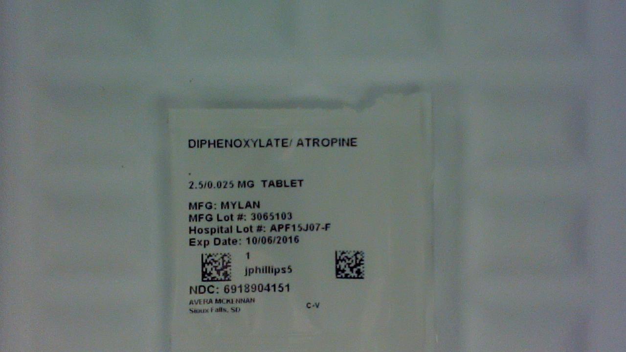 Diphenoxylate/Atropine 2.5/0.025 mg tablet label