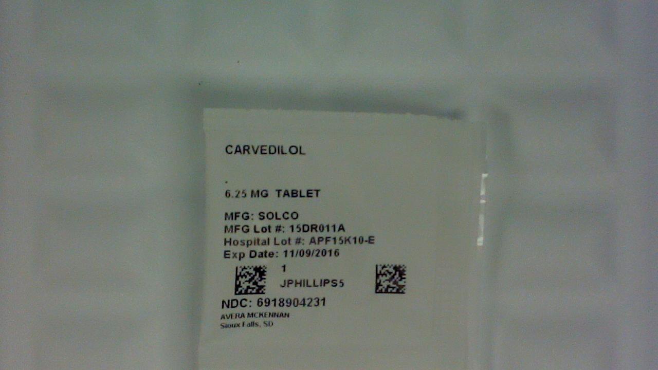 Carvedilol 6.25 mg tablet label