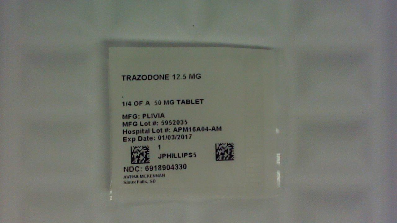 Trazodone 12.5 mg 1/4 tablet label
