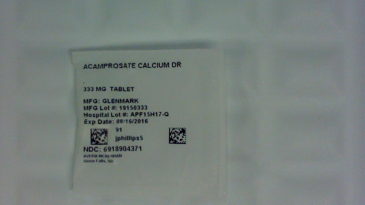 Acamprosate Calcium 333 mg tablet label