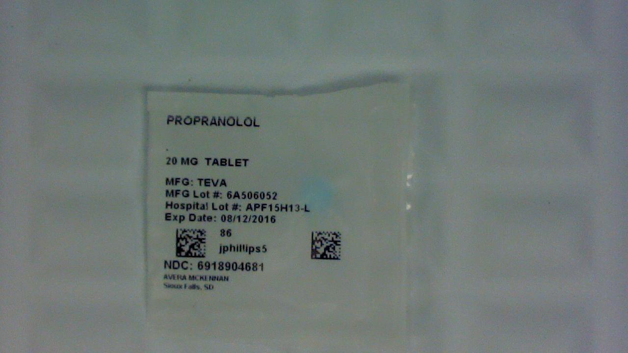Propranolol 20 mg tablet label