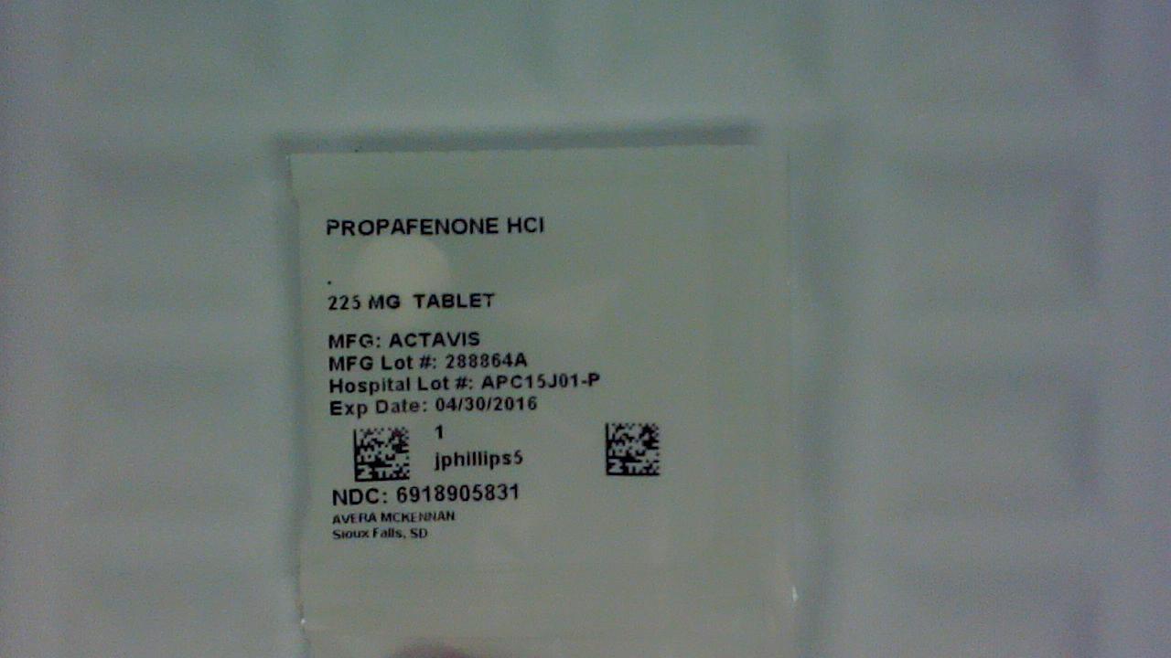 Propafenone 225mg tablet label