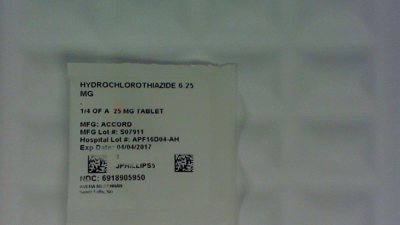 Hydrochlorothiazide 6.25 mg 1/4 tablet
