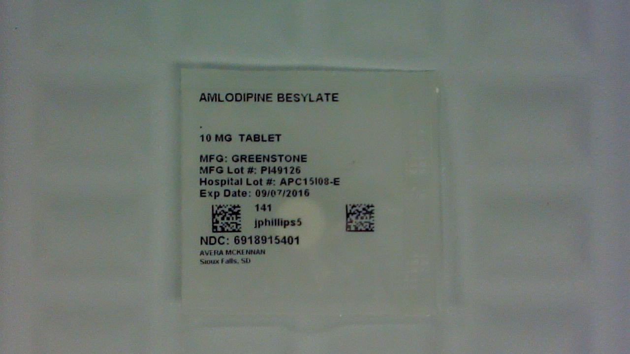 Amlodipine Besylate 10 mg tablet label