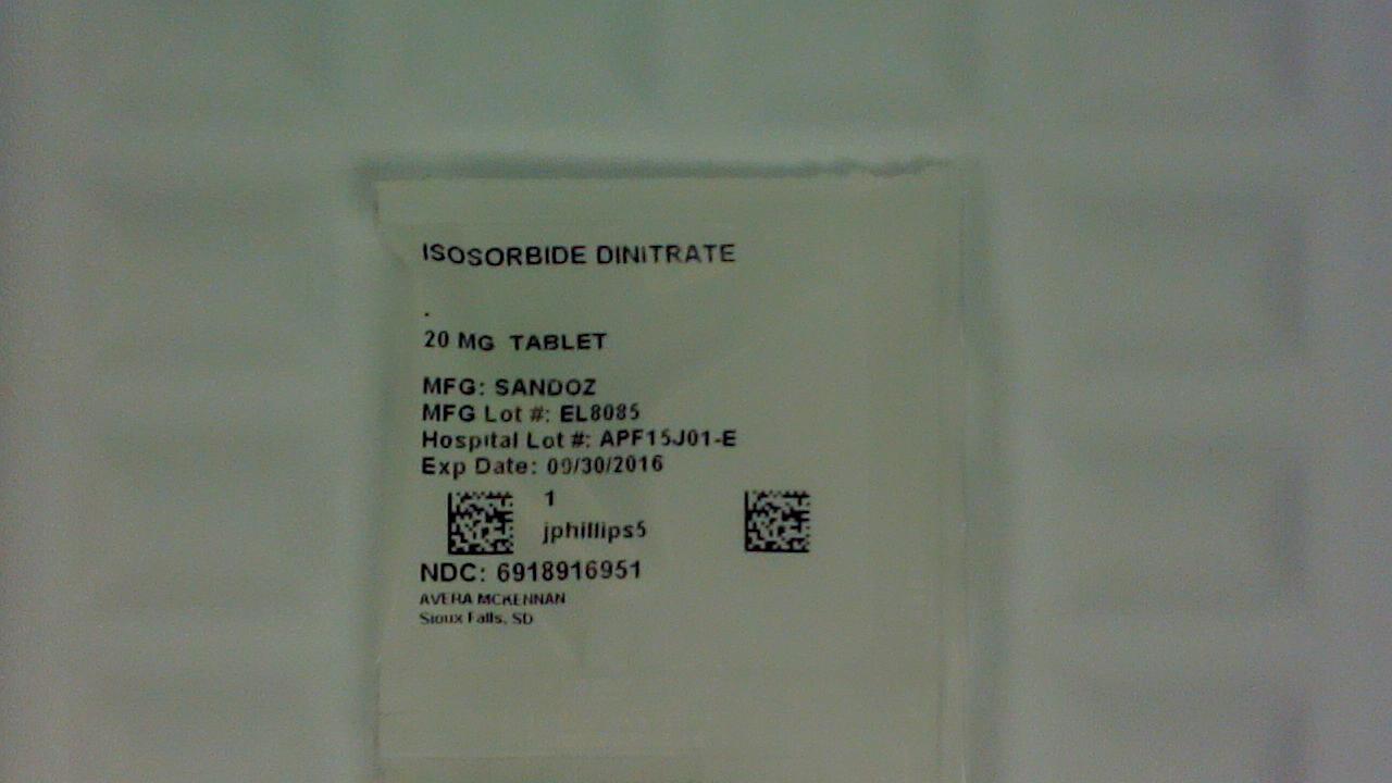 Isosorbide Dinitrate 20 mg tablet label