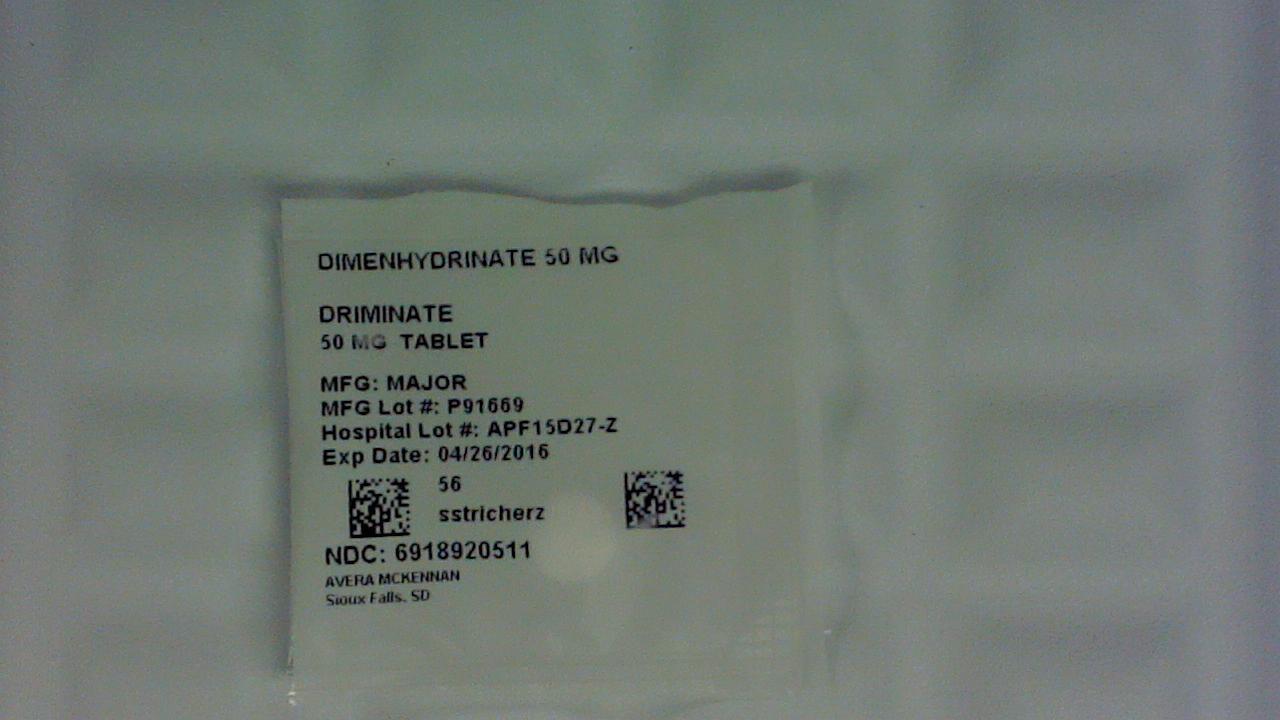 Dimenhydrinate 50 mg tablet label