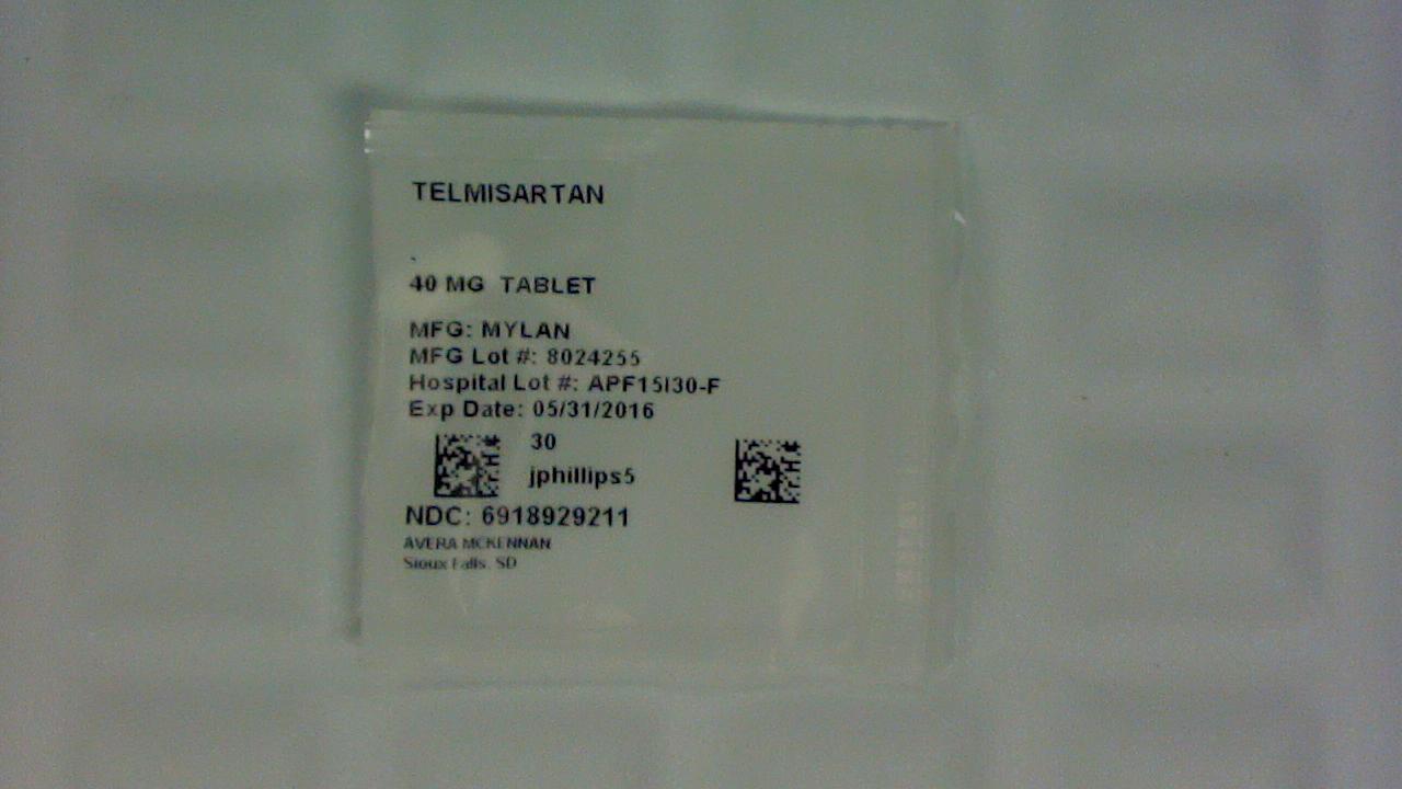 Telmisartan 40mg tablet label