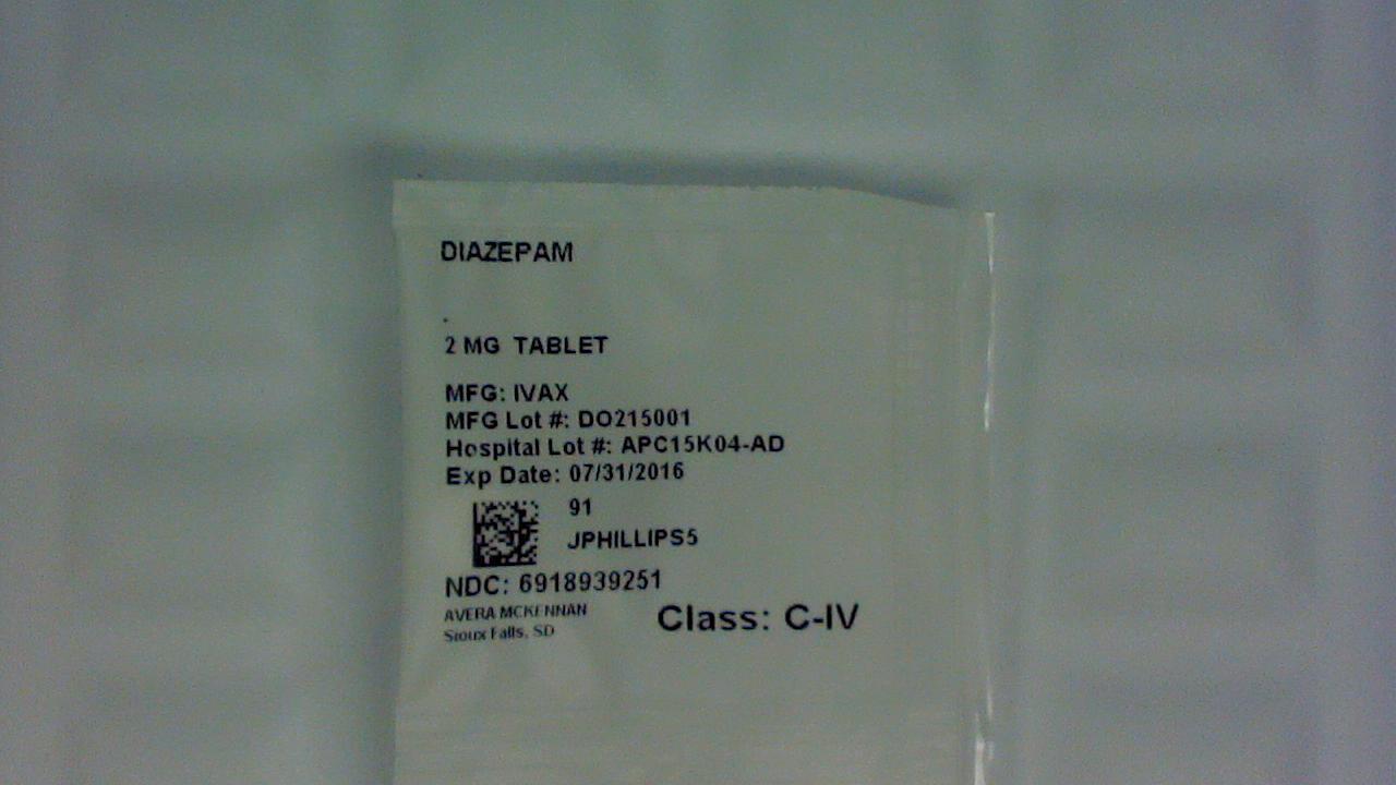 Diazepam 2 mg tablet label