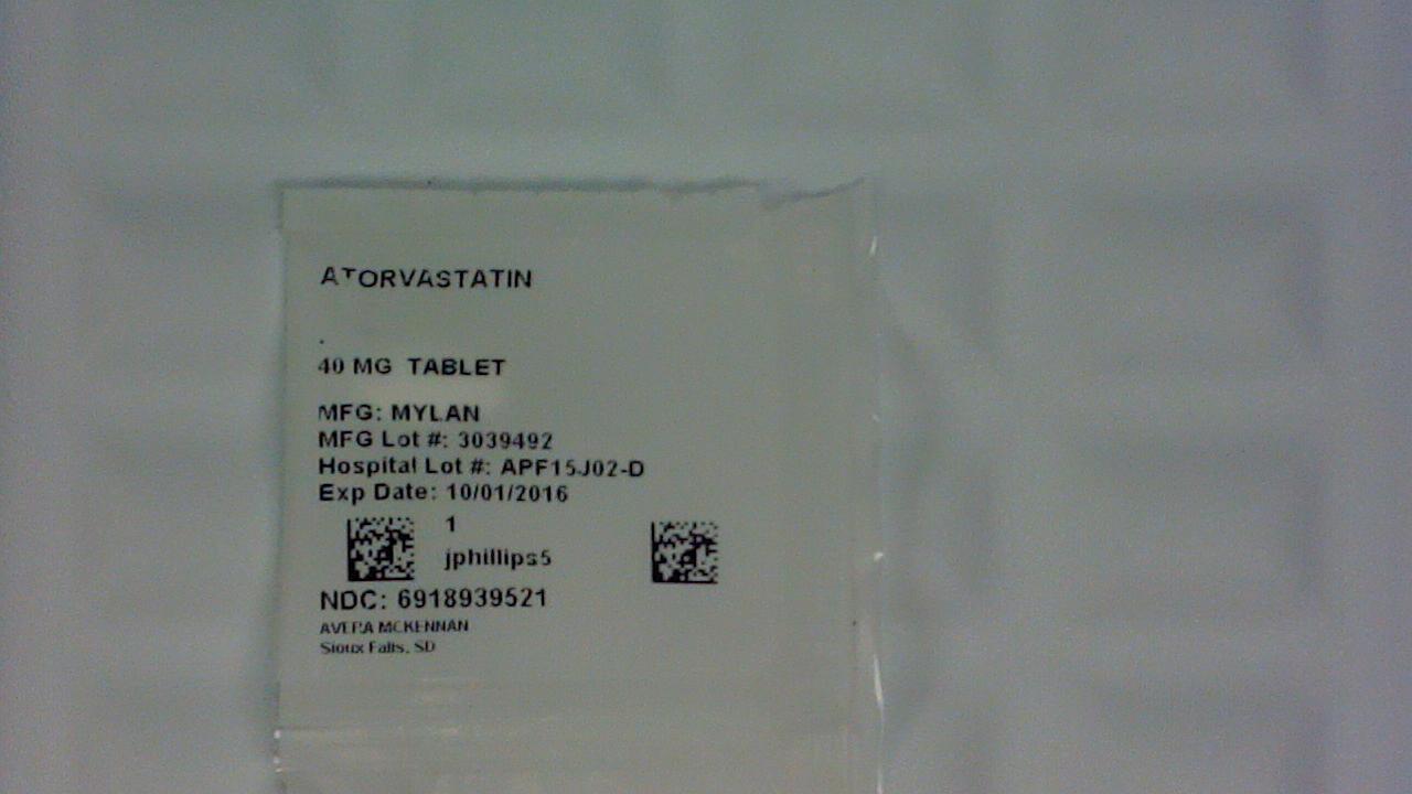 Atorvastatin 40 mg tablet label
