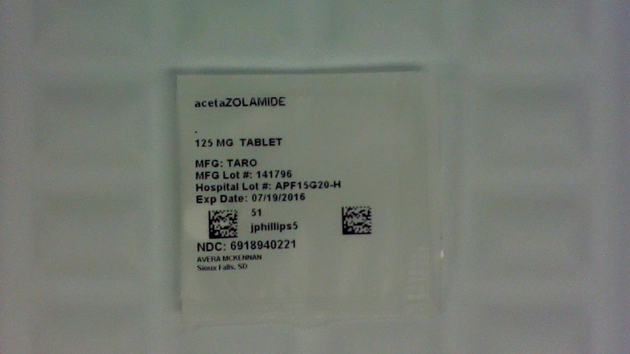 Acetazolamide 125 mg tablet label