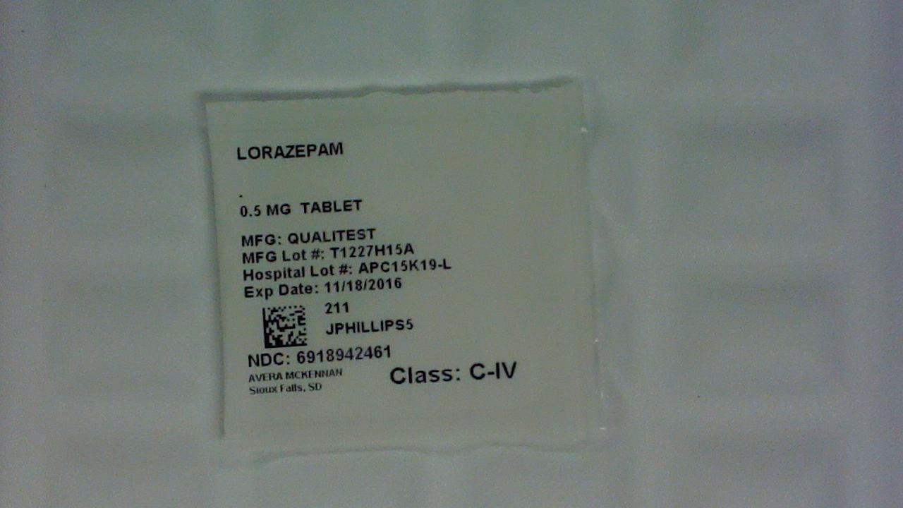 Lorazepam 0.5 mg tablet label