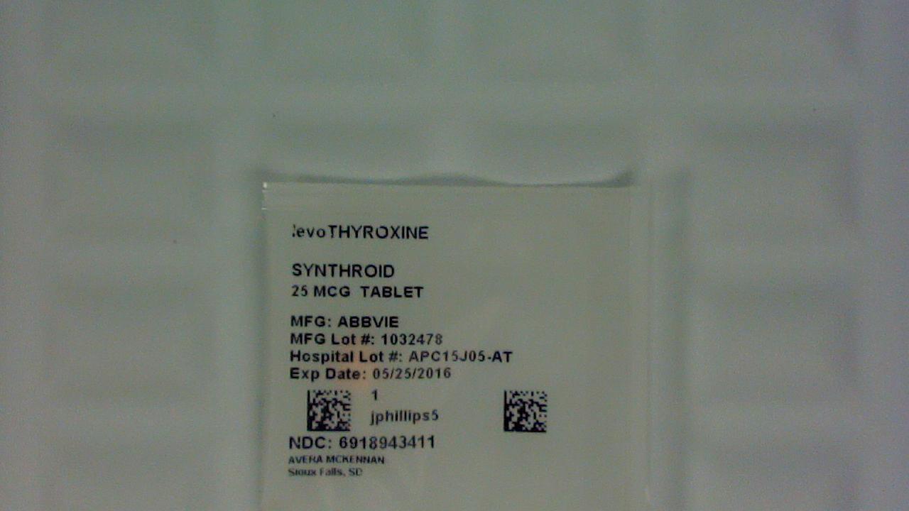 Levothyroxine Sodium 25 mcg tablet label