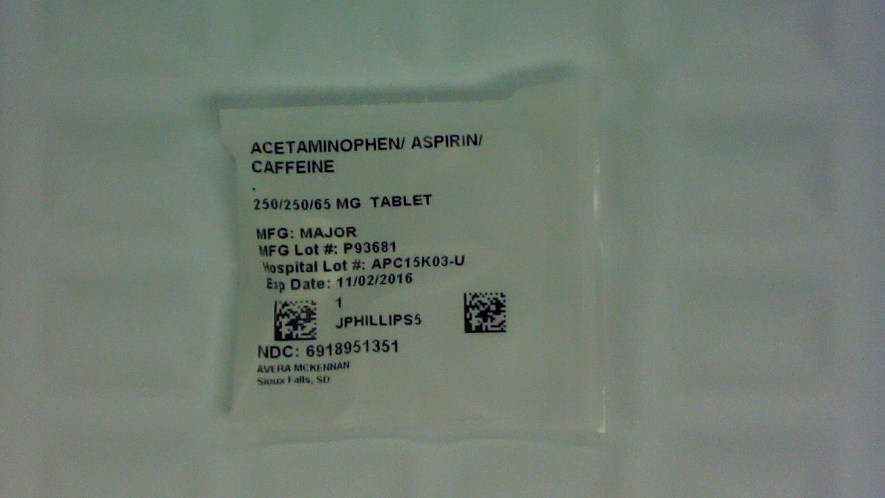 Acetaminophen/Aspirin/Caffeine 250/250/65 mg tablet label