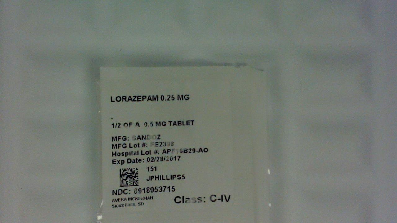 Lorazepam 0.25 mg 1/2 tablet