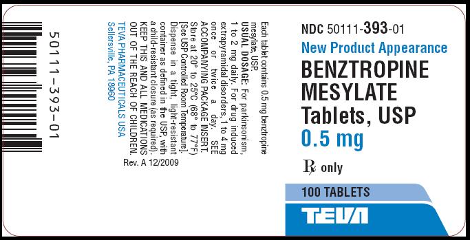 Benztropine 0.5mg 100s label