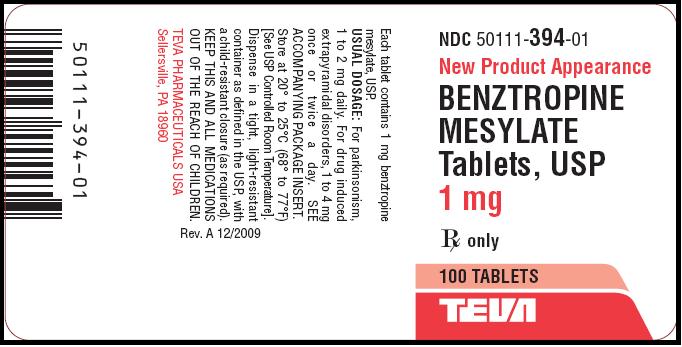 Benztropine 1mg 100s label