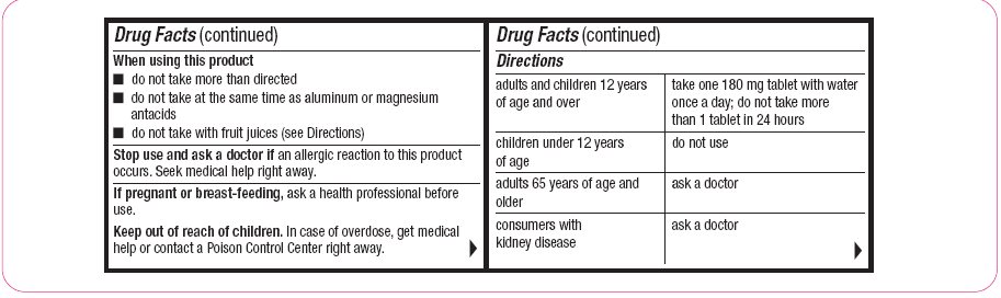 Fexofenadine HCl Tablets, USP 180 mg Bottle Label - Back of Front Layer