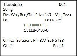 Trazodone Hydrochloride Tablets USP 50 mg