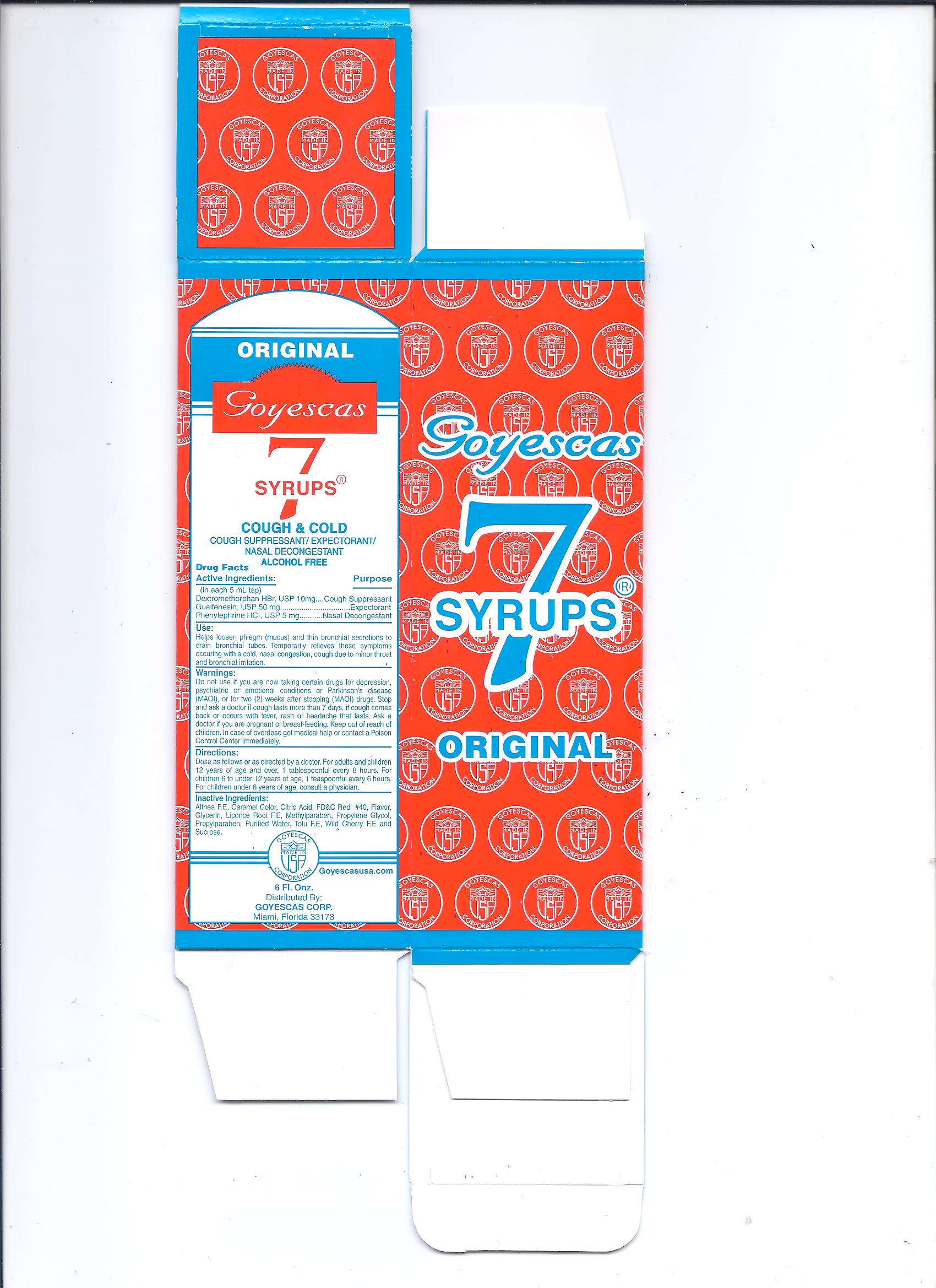 Goyescas 7 Syrups Original Cough And Cold | Dextromethorphan, Guaifenesin, Phenylephrine Liquid and breastfeeding
