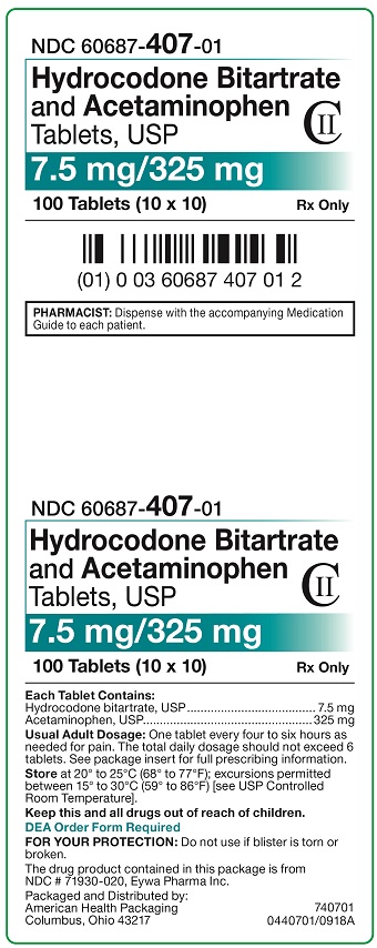 7.5 mg/325 mg Hydrocodone Bitartrate and Acetaminophen Tablets Carton