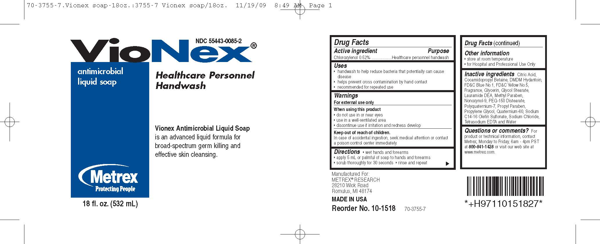 VioNex Liquid Soap 18oz Label