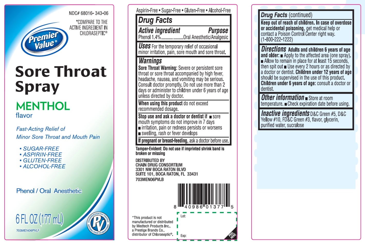Premier Value Sore Throat Spray Menthol Flavor