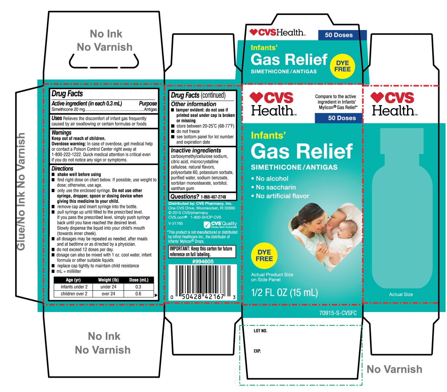 Package Label for Infants Gas Relief Dye Free Formula 50 Doses