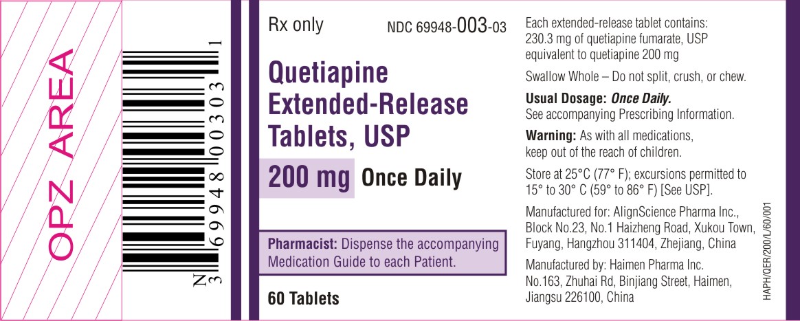 Quetiapine Fumarate 200 mg 60 Count Label