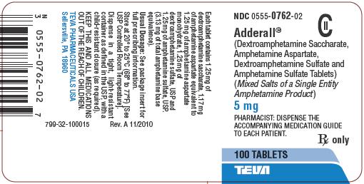 Adderall® 5 mg Tablets CII 100s Label