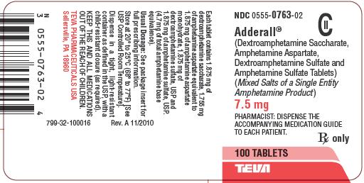 Adderall® 7.5 mg Tablets CII 100s Label