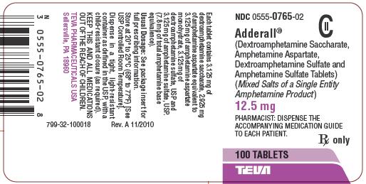 Adderall® 12.5 mg Tablets CII 100s Label