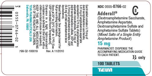 Adderall® 15 mg Tablets CII 100s Label