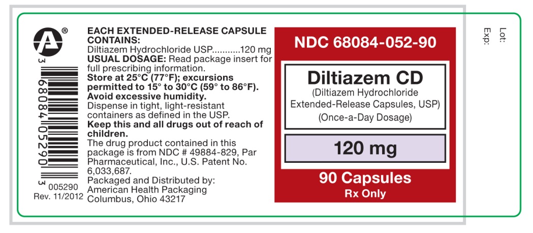 Diltiazem CD (Diltiazem Hydrochloride Extended-Release Capsules, USP) 120 mg, 90 count label