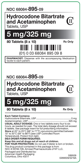 5 mg/325 mg Hydrocodone Bitartrate and Acetaminophen Tablets Carton, 80UD 