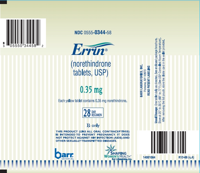 Errin (norethindrone tablets, USP) 0.35 mg Foil Pouch Label