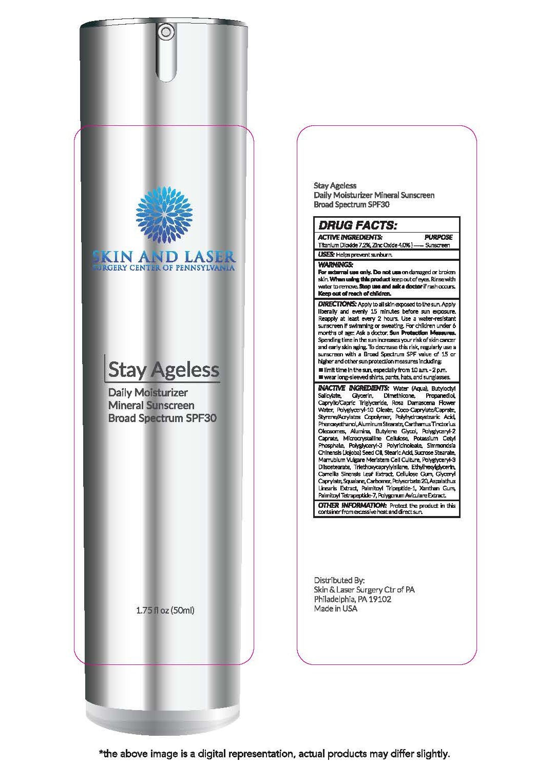 Skin And Laser ​Surgery Center of Pennsylvania Stay Ageless Daily Moisturizer Mineral Sunscreen Broad Spectrum SPF 1.75 fl oz (50ml)