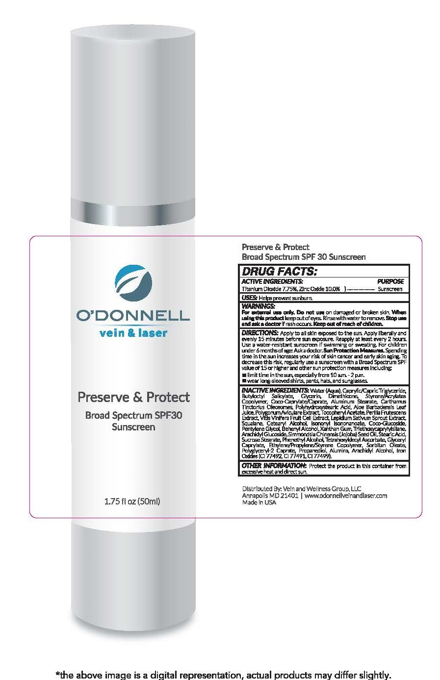 O'DONNELL Vein & Laser Preserve & Protect Broad Spectrum SPF 30 ​Sunscreen