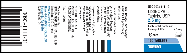 Lisinopril Tablets USP 2.5 mg 100s Label