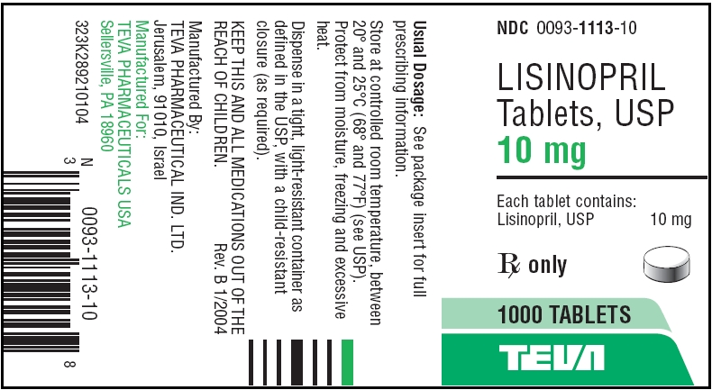 Lisinopril Tablets USP 10 mg 1000s Label