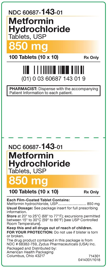 850 mg Metformin Hydrochloride Tablets Carton